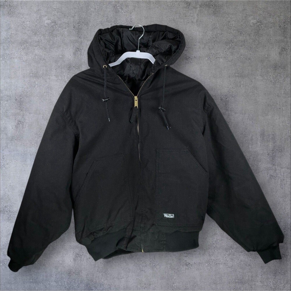 Walls Work Jacket Mens Large Black Hooded Kevlar Lined Outerwear Outdoors Chore